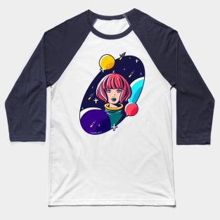 Retro Space Girl Baseball T-Shirt